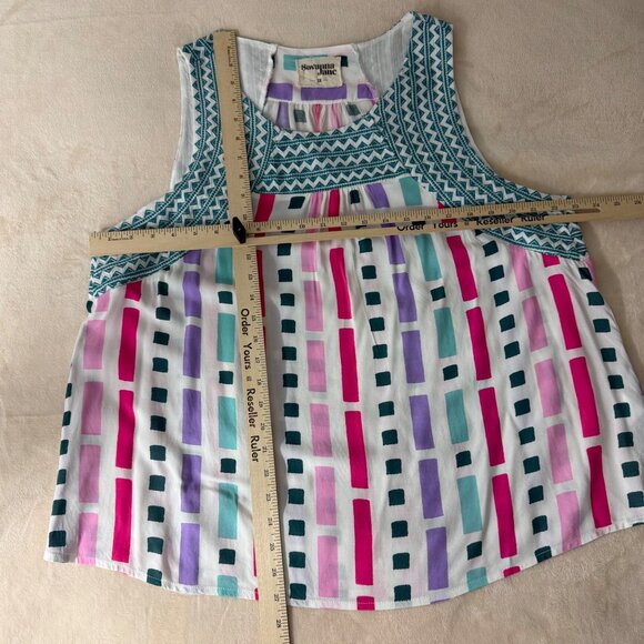 Savanna Jane Top Womens 2X Sleeveless Multicolor Geometric Print Top Embroidered - Picture 9 of 11